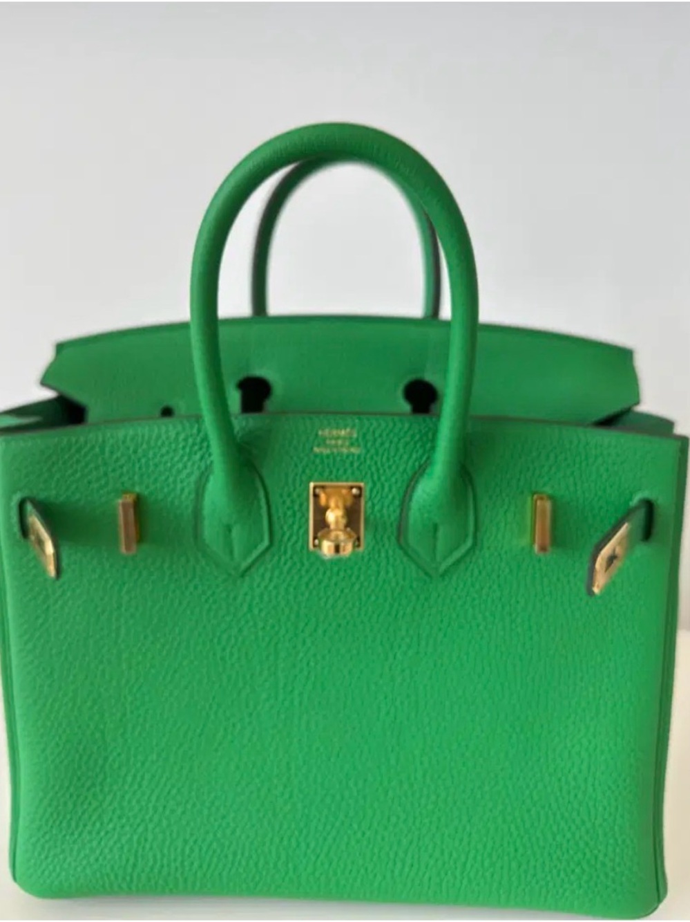 Structured Green Leather Satchel with Gold Hardware